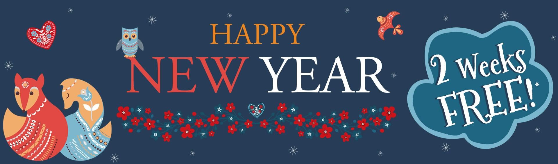 Happy New Year and 2 weeks free banner