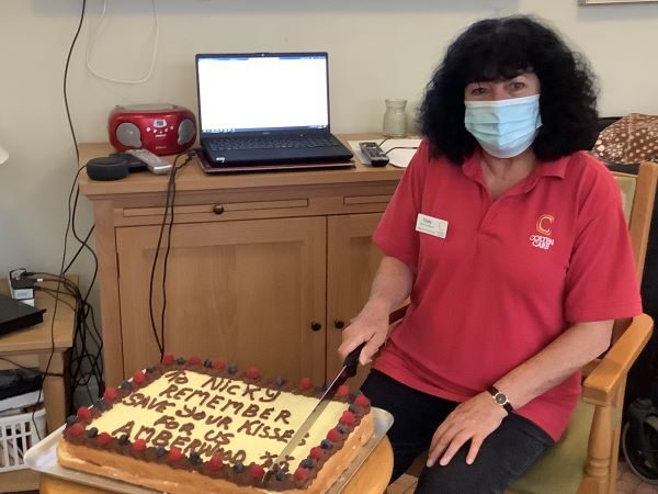 lady with cake