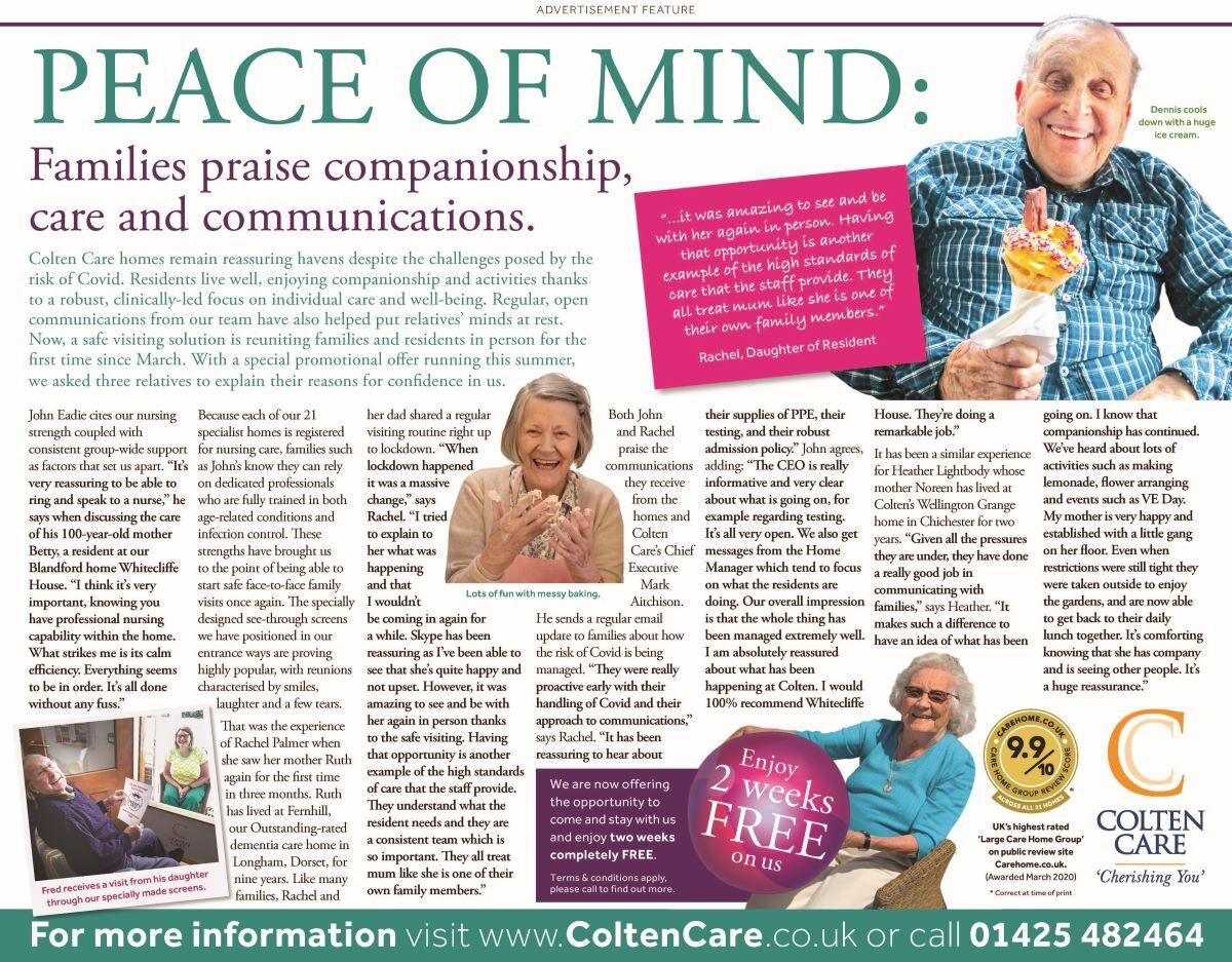 Peace of mind advertorial for Colten Care